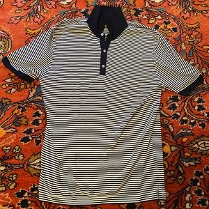 Sid Mashburn woven polo. Navy Blue and white stripes. Size L.